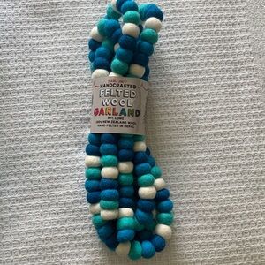 Handcrafted Felted Wool Garland - Blue, Green, and White 9’